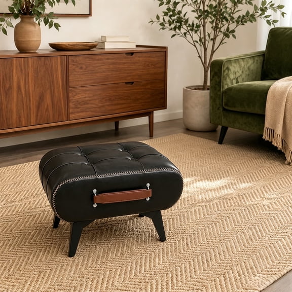 WRXELAN Small Footstool Ottoman,Storage Ottoman - Stylish and Functional Faux Leather Footrest for Extra Seating in Living Room, Entryway, or Office