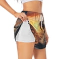 thumbnail image 1 of Balery Sunset Dancing Dolphin A Pantalones cortos deportivos para mujer con forro y dos bolsillos, elásticos, para entrenamiento, gimnasio, yoga-X-Large, 1 of 7