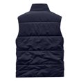 thumbnail image 3 of Men's Casual Solid Color Sleeveless Cotton Vest - Fleece-lined Thickened Multi-pocket Stand-up Collar Workwear Jacket, Dark Blue, Size XL, 3 of 4