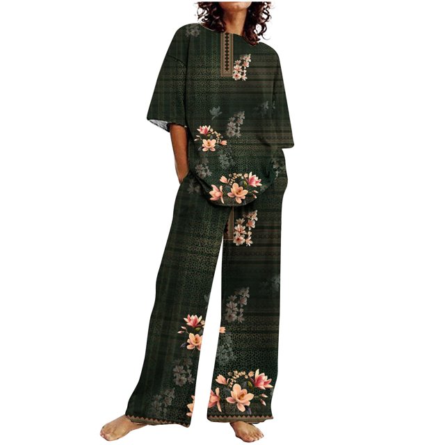 Hauts à Manches Courtes pour Femmes Costume d'Été Mode Short Imprimé Pantalons Colorés Costume Décontracté Deux Pièces Hauts à Manches Courtes pour Femmes Hauts d'Été pour Femmes avec Manches