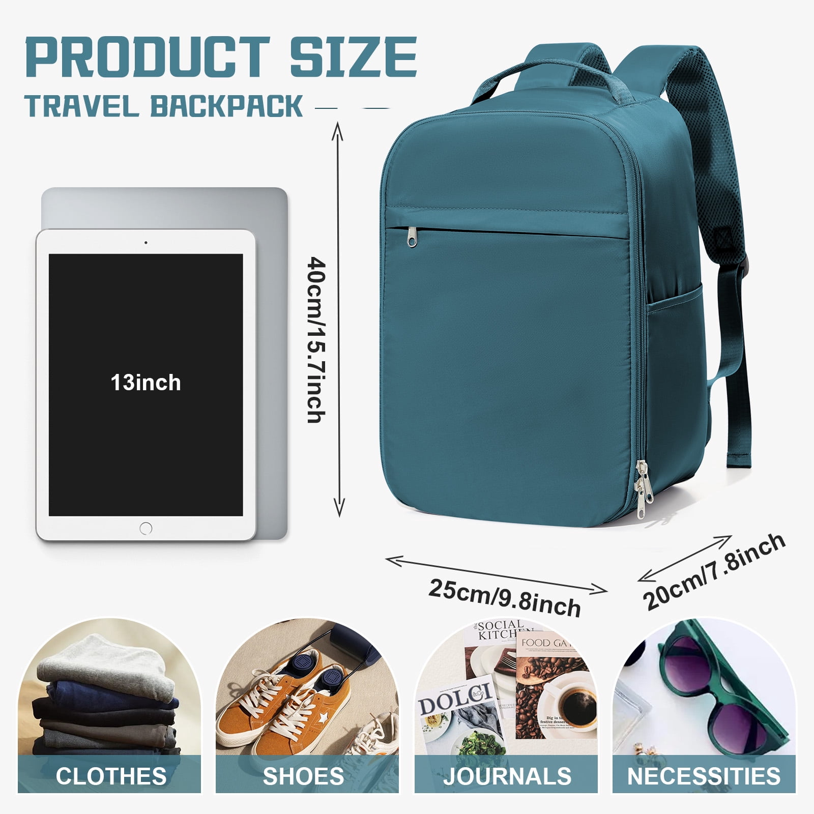 United Airline Approved Personal Item Travel Bag for Women, Underseat Luggage Carry On Backpack for Men, Cabin Size Waterproof Laptop Backpack, Mochila De Viaje, Rucksack Casual Daypack, Peacock Blue