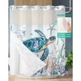 thumbnail image 2 of No Hook Shower Curtain with Snap-in Liner, Teal Sea Turtle Coastal Waterproof Fabric Bathroom Curtains, Summer Beach Ocean Coral Bath Curtains & Mesh Top Window Standard 72''x72'', 2 of 6