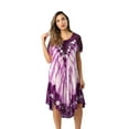 thumbnail image 2 of Riviera Sun Tie Dye Summer Dress with Raglan Eyelet Sleeve & Embroidery (Purple / Lilac, 2X Plus), 2 of 3