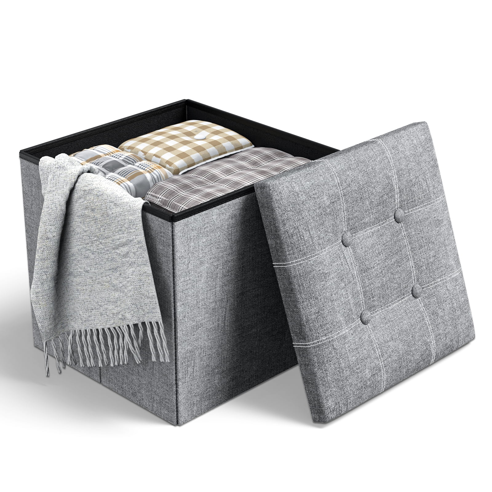 Cshidworld Storage Ottoman Stool, Gray 15 x 15 x 15 in photo 1
