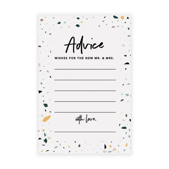 56 Pcs Fill In The Blank Terrazzo Wedding Advice & Well Wishes Cards for Bride and Groom