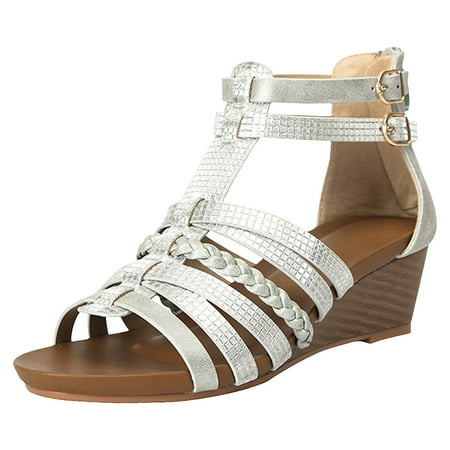 

PEASKJP Sandals Women Wide Feet Women s Bennia Flat Sandal Summer Casaul (Silver 8.5)