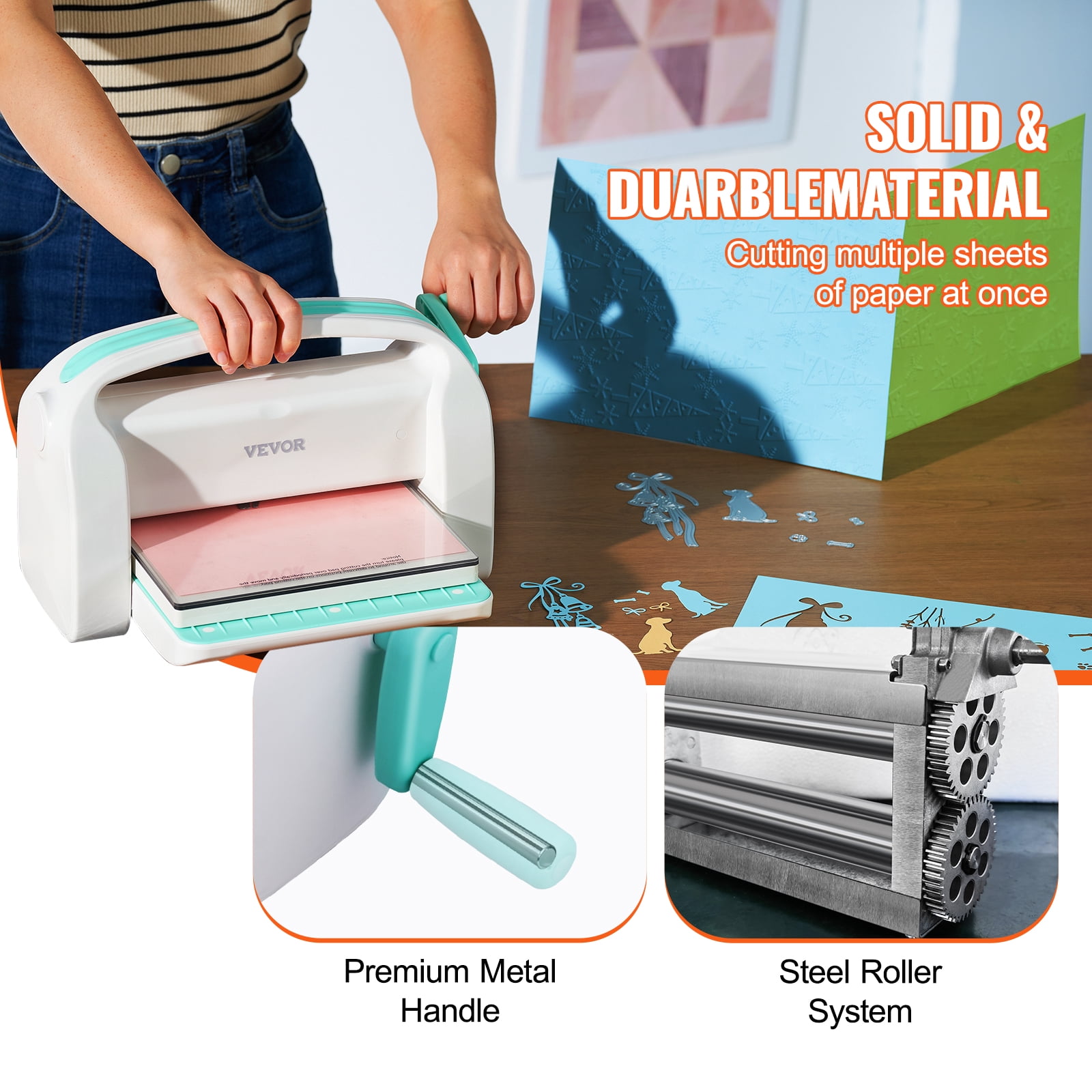 VEVOR Manual Die Cutting & Embossing Machine, Portable Cut Machines, 9 inch Opening Scrapbooking Machine Full Kit Included, For Arts & Crafts, Scrapbooking, Card Making and Crafting, White