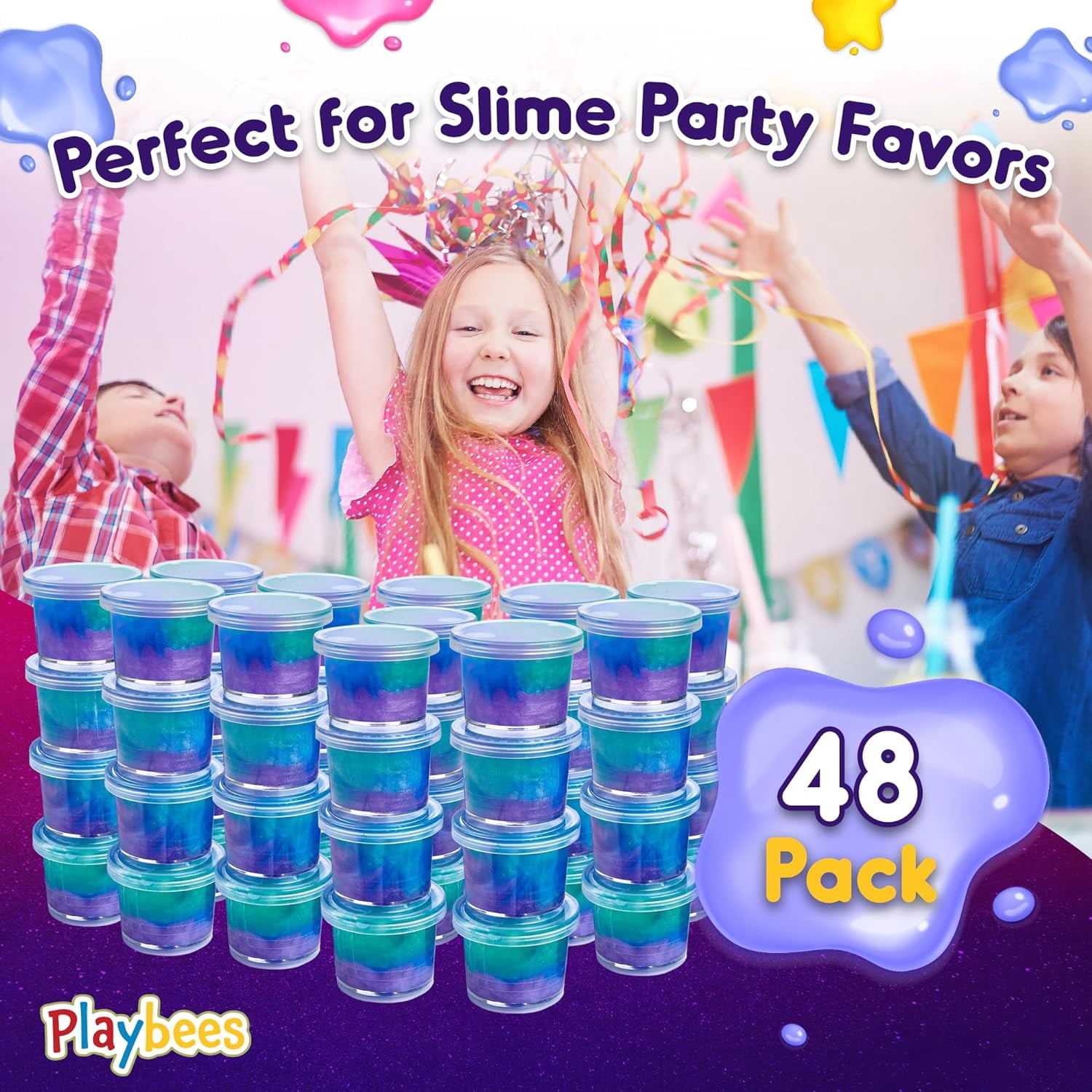 Playbees Mini Galaxy Slime - 48 Pack - Marbled Unicorn Slime Party Favors - Rainbow Colors for Sensory Fun, Stress Relief, Travel Sized, Classroom Prize, Activity Playset DIY, Ages 3+