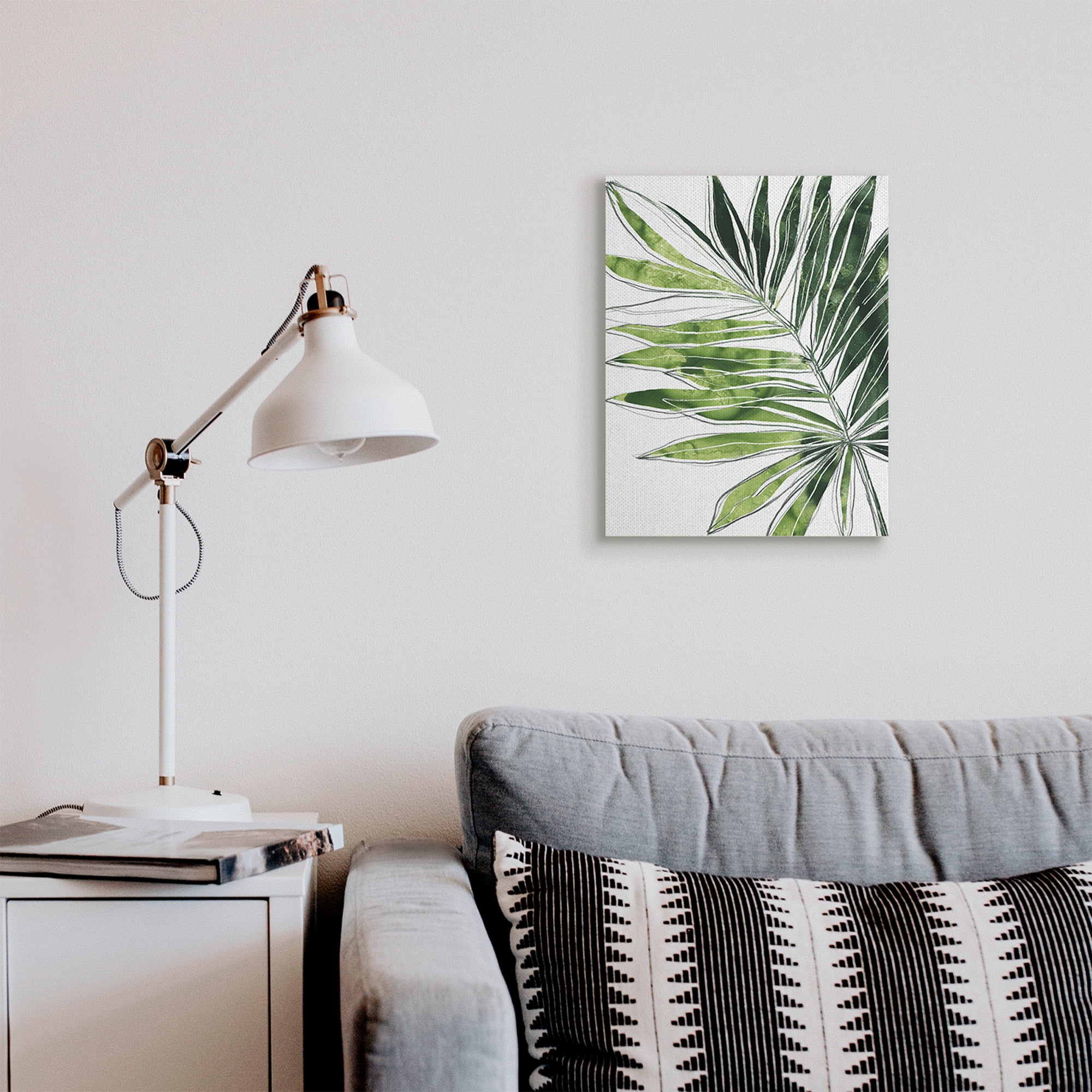Stupell Industries Tropical Green Plant Expressive Palm Linework Botanical & Floral Painting Gallery Wrapped Canvas Art Print Wall Art, 16 x 20