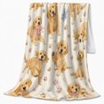 thumbnail image 2 of Playful Golden Retriever Puppy Pattern Hearts Paw Prints, Playful Pet Portrait Pattern, Warm Flannel Blanket for Cabin and Lodge, Dog Lovers Just Because Gift, Pet Lover Home Decor, 2 of 9