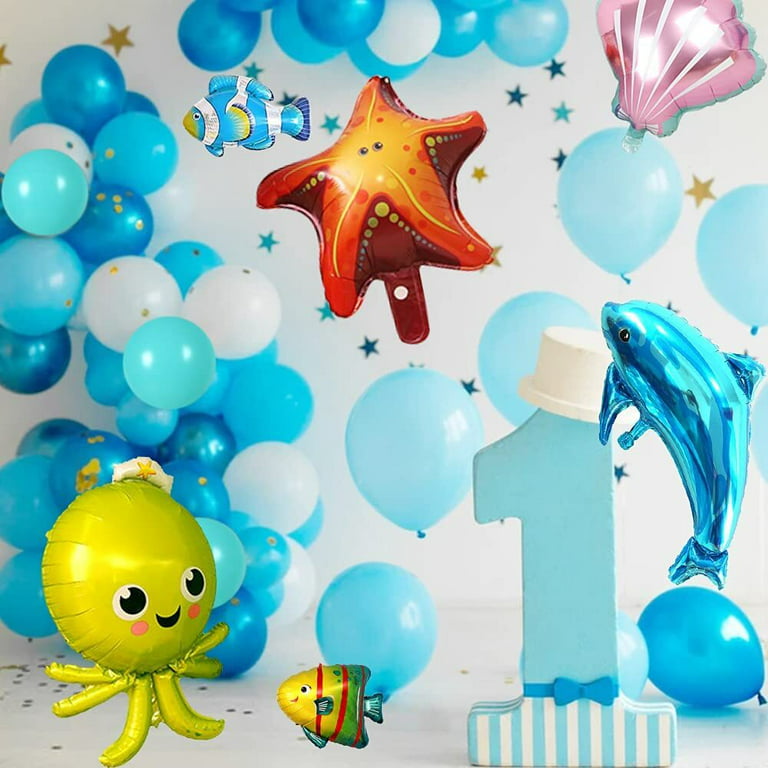 YANSION Under The Sea Party Decorations, Ocean Theme Party Supplies with  Dolphin Octopus Starfish Shell Blue Happy Birthday Balloons for Boys Baby  Shower 