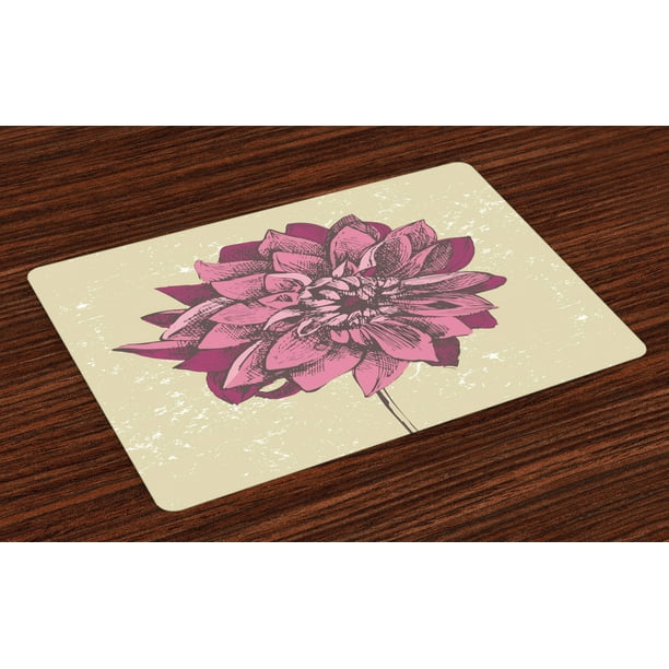 Boho Placemats Set of 4 Vintage Dahlia Flower with Murky Grunge
