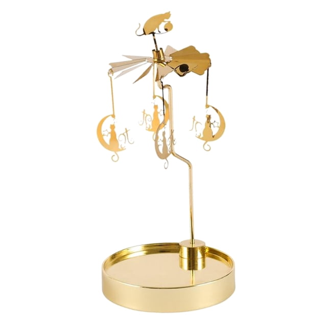 jifeng Golden Rotating Candle Holder Holder Home Candlestick Centerpieces Wedding Table Moon Cat C