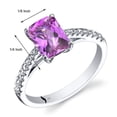 thumbnail image 2 of PEORA 14K White Gold 2 Carats Created Pink Sapphire Ring with Genuine White Topaz, Radiant Cut 8x6mm, Venetian Solitaire Design, Size 8, 2 of 2