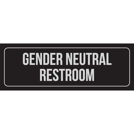 Black Background With Silver Font Gender Neutral Restroom Office Business Retail Outdoor & Indoor Plastic Wall Sign,