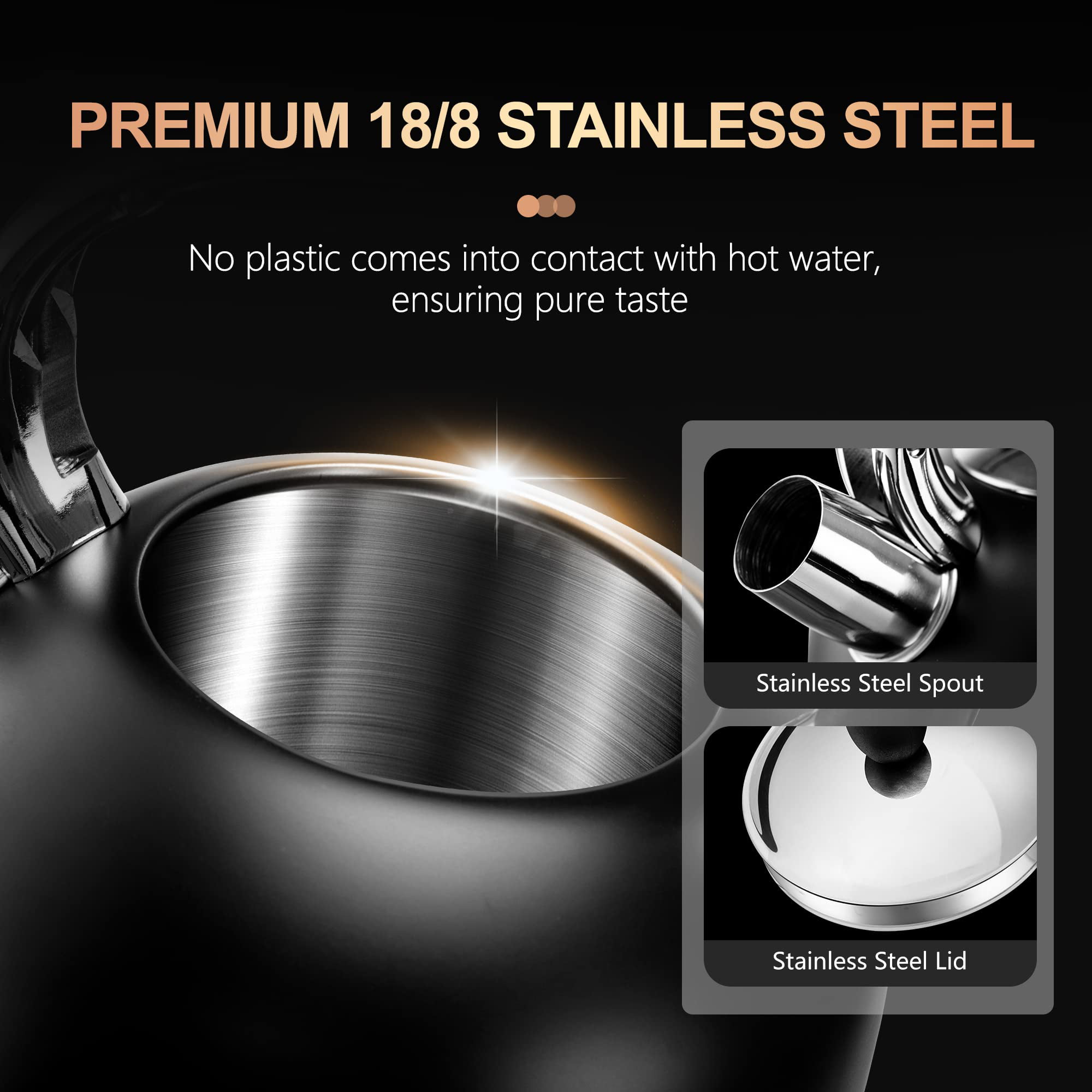SUSTEAS  Modern Stainless Steel Whistling Kettle｜Swan Kettle-Black