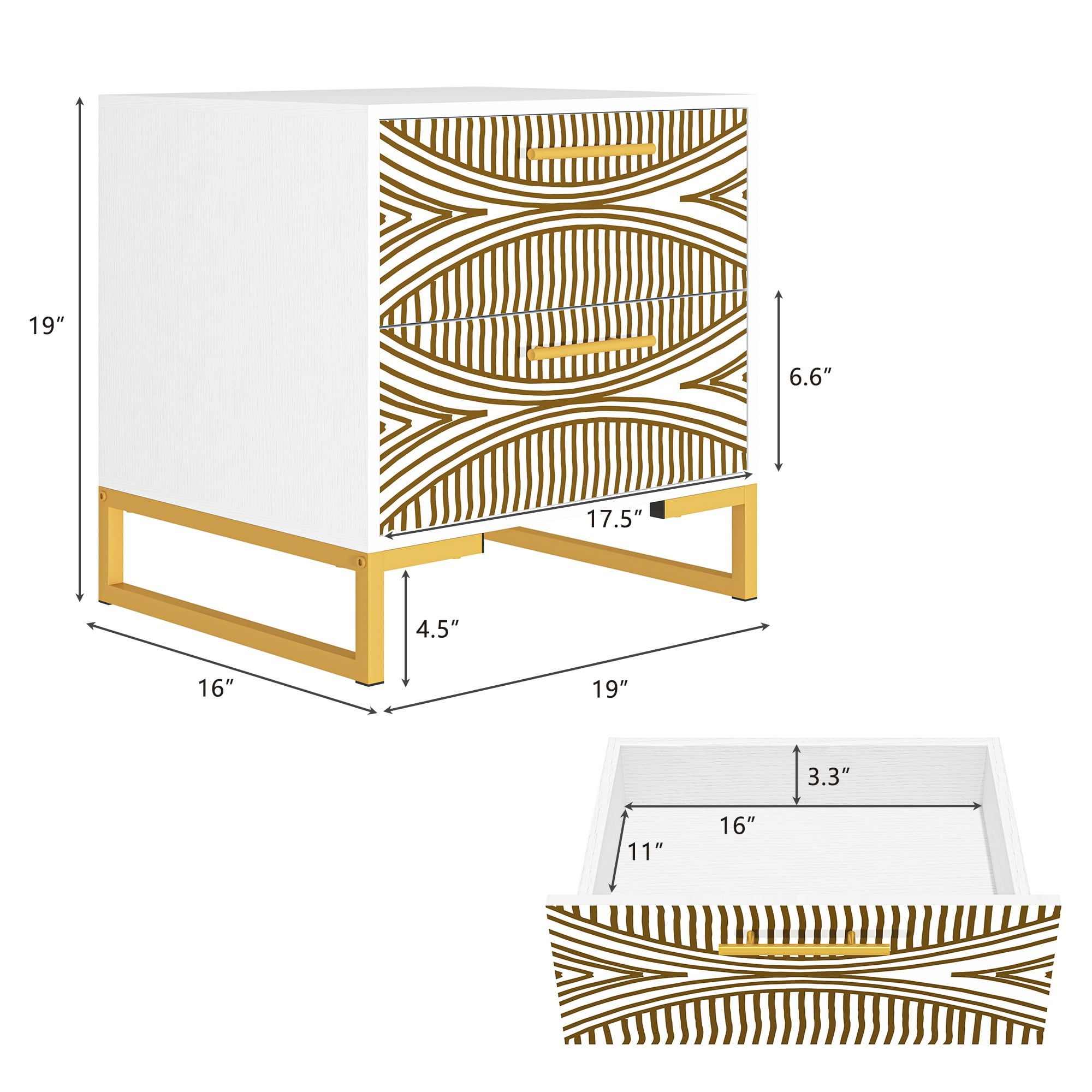 Finihen Modern Nightstand, Side Table with 2 Drawer, 3D Painted Design End Table with Metal Legs for Bedroom, Dorm and Small Spaces, White Finihen Modern Nightstand, Side Table with 2 Drawer, 3D Painted Design End Table with Metal Legs for Bedroom, Dorm and Small Spaces, White