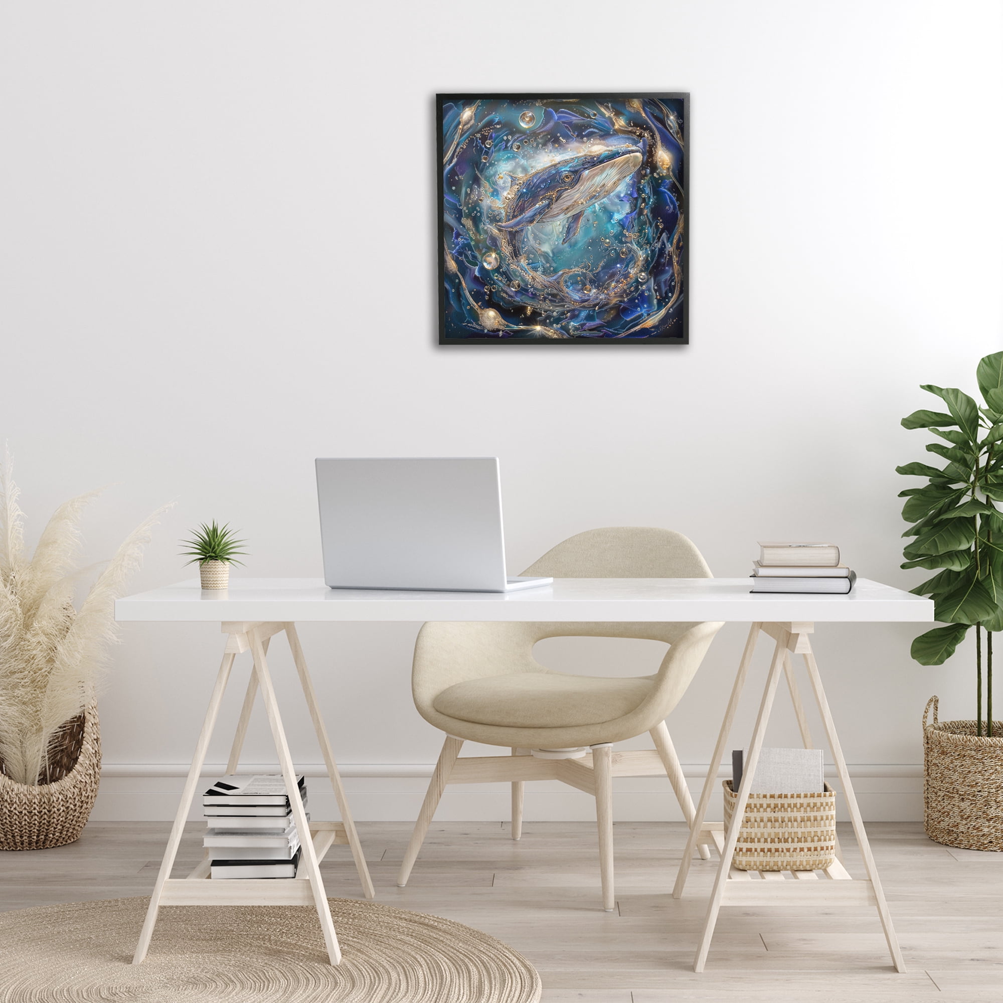 Stupell Industries Echoes Of Abyss Whale Animals & Insects Painting Black Framed Art Print Wall Art, 24 x 24