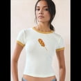 thumbnail image 4 of Camiseta Gráfica Vintage para Mujer con Cuello Redondo Acanalado y Ribete en Contraste Borde Anaranjado L, 4 of 10