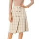thumbnail image 1 of Falda de cintura alta a media pierna delantera con botones envolventes de imitación vintage a cuadros para mujer Beige S, 1 of 6
