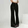 thumbnail image 5 of KDDYLITQ Velvet Pants for Women High Waisted Flare Wide Leg Trousers Velour Drawstring Joggers Thermal Trendy Jeans with Pocket Black XL, 5 of 8
