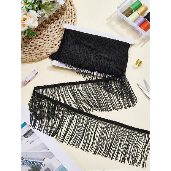 5M Polyester Tassel Fringe Trimming Black Tassel Sewing Trim Tassels Trim for Crafts Sewing Polyester Fringe Ribbon for DIY Sewing Crafts Clothing Lamp Shade Decoration 100x1mm diy