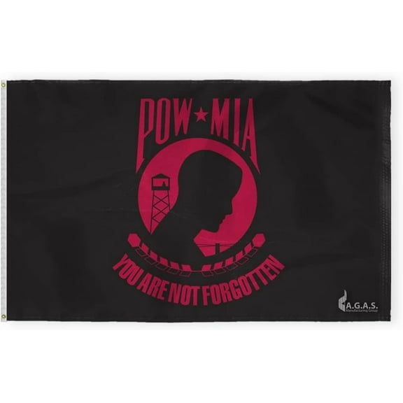 AGAS Pow Mia 5x8 Ft 200D Nylon - Stitched Edges - You are not Forgotten Prisoner of War US Military Flags - Canvas Header Brass Grommets - Large Flag for Outdoors - Black and Red Seal Flag.