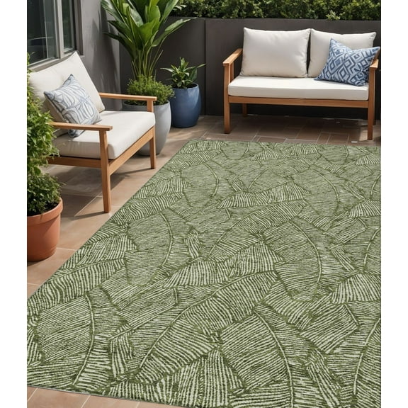 HomeRoots 594648 5 x 8 ft. Olive Green & Light Green Floral Washable Indoor & Outdoor Rectangle Area Rug