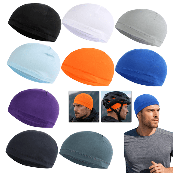 9 Pack Skull Caps Sweat Wicking Helmet Liner, Cooling Caps Mens Cycling Running, Under Hard Hat Liner