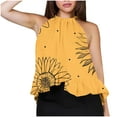 thumbnail image 2 of JTZGDY Women's Summer Halter Neck Tank Tops Cute Floral Printed Sleeveless Shirt Loose Pleated Flowy Tanks Casual Beach Vacation Camisole Yellow#02 L, 2 of 7
