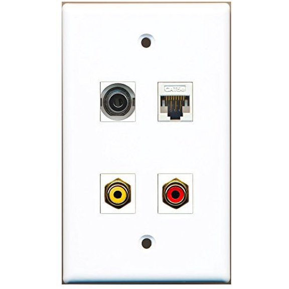 RiteAV - 1 Port RCA Red 1 Port RCA Yellow 1 Port 3.5mm 1 Port Cat5e Ethernet White Wall Plate