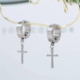 thumbnail image 3 of No Piercing Cross Dangle Clip On Earrings for Men Women - Titanium Steel Non Pierced Huggie Earrings, Religious Christian Jewelry, 3 of 9