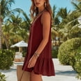 thumbnail image 4 of fheaev Women's Mini Sundress Summer Stylish Casual Sleeveless V Neck Linen for Everyday Red L, 4 of 7