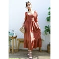 thumbnail image 2 of Women's Square Neck Shirred Ruffle Hem Long Sleeve Maxi Dress, 2 of 5