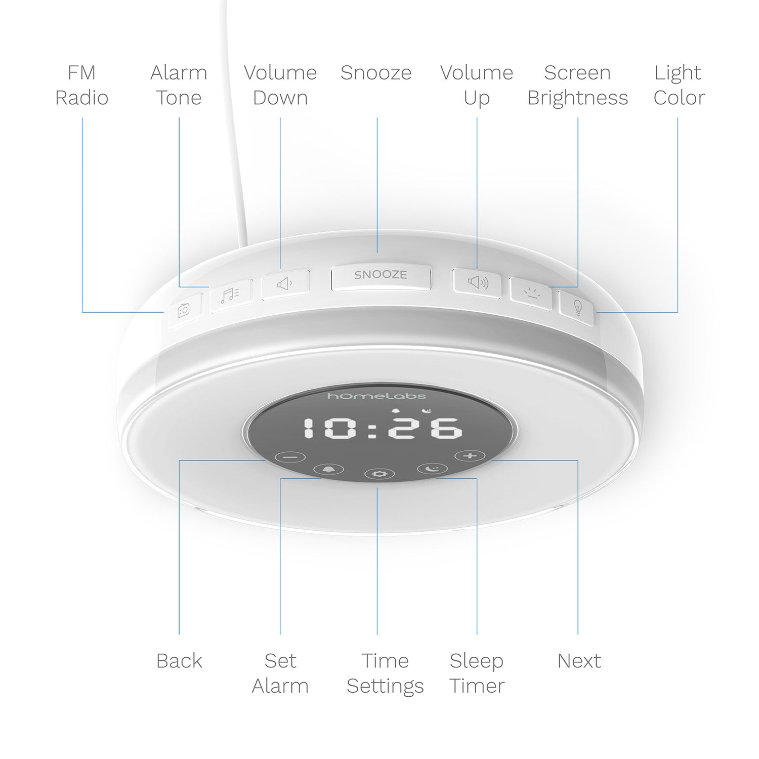 hOmeLabs Sunrise Alarm Clock - Digital LED Clock with 6 Color Switch and FM Radio for Bedrooms - Multiple Nature Sounds Sunset Simulation & Touch Control - with Snooze Function for Heavy Sleepers - image 2 of 9