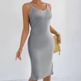thumbnail image 7 of Xaqiouau Womens Solid Sleeveless Ribbed Knit Bodycon Midi Dress Scoop Neck Side Slit Fitted Stretchy Casual Work Party Club Evening Wear, 7 of 7