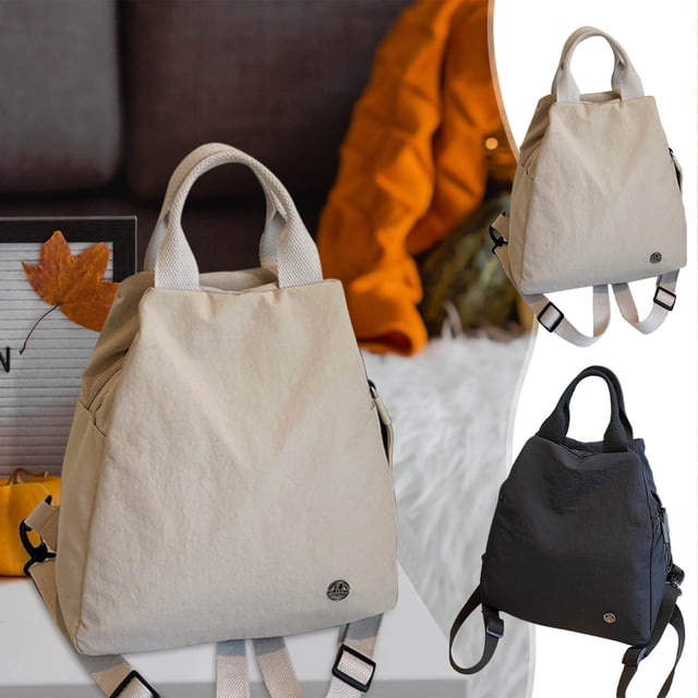Mochila de lona de moda Transporte en 3 direcciones Bolsa de hombro versátil Amplio compartimento para portátil Asas cómodas Tela suave 28x27x12cm para viajes de trabajo y escuela