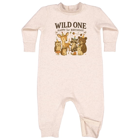 Inktastic Wild One Happy 1st Birthday Woodland Animals Baby Fleece Romper