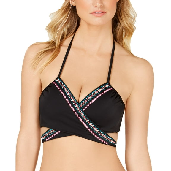 Sundazed Women's Halter Straps Bra-Sized Wrap Bikini Top, Black, Size 36DD