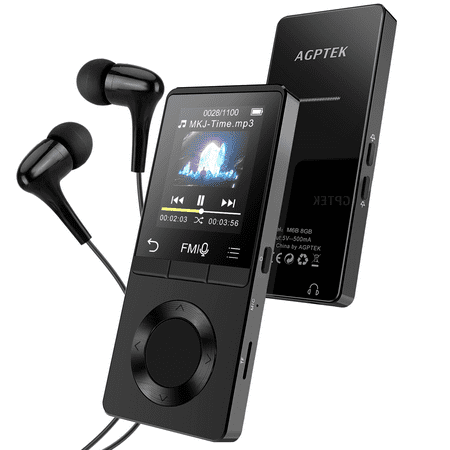 AGPTEK MP3 Player Loud Speaker, 8GB (16GB) Lossless Music Player Supports FM Radio Recording HD Headphones,up to