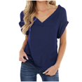 thumbnail image 1 of Hauts pour Femmes Manches Courtes Mode T-shirt Ample Col Rond Couleur Unie, 1 of 3