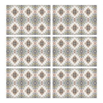 Vintage Bohemian Rustic Flax Placemats Set of 6, 12x18 Inch Boho Chic Tribal Nordic Style Artistic Ethnic Patterns, Washable Style Table Mats for Dining Room