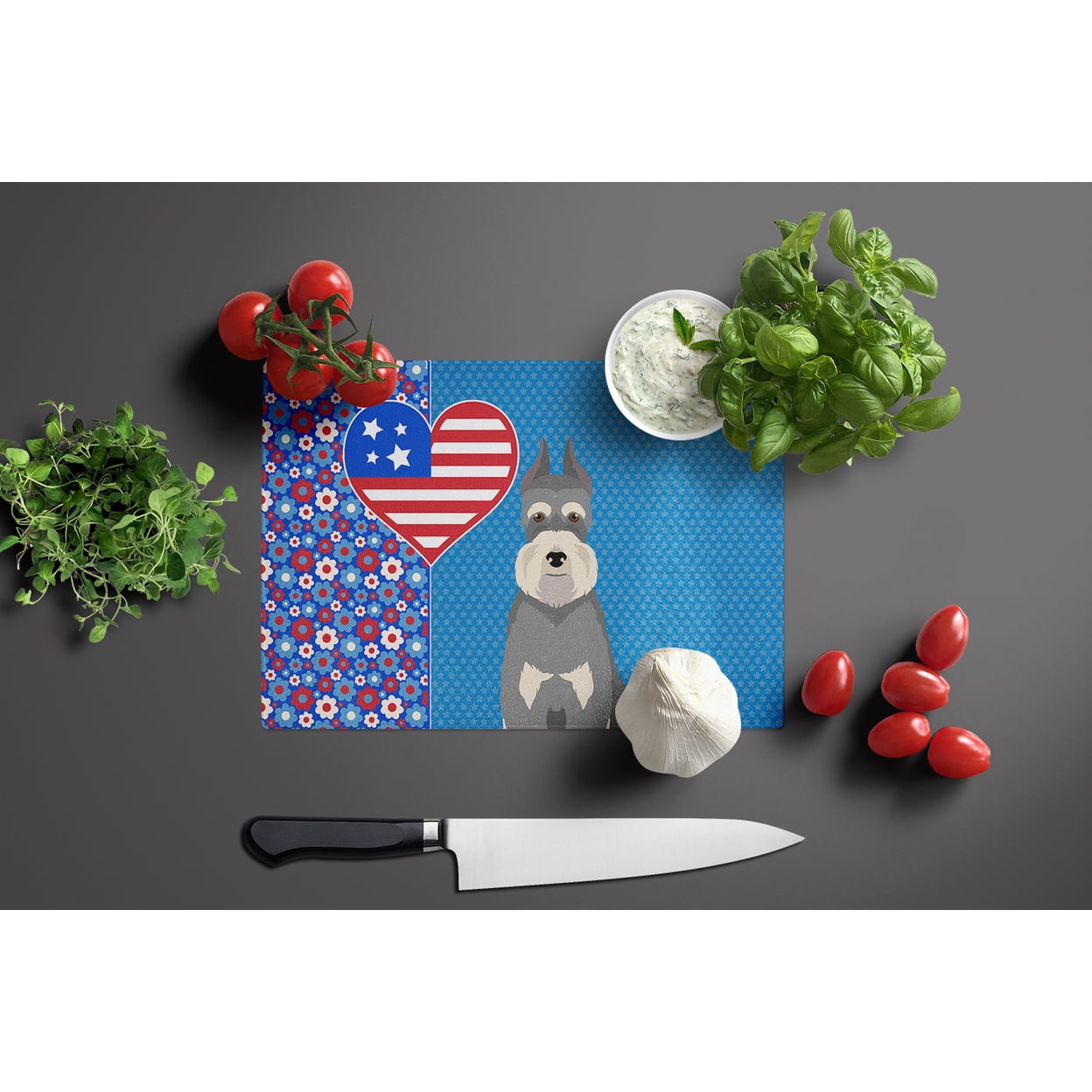 Salt Pepper Schnauzer Glass Cutting Board Large 12 in x 15 in
