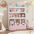 thumbnail image 4 of Homfa 55.5” H Kids Bookshelf with 2-Tier Book Shelves, Children Toy Organizer with 3 Cubes and Removable Drawers, Pink & White, 4 of 8