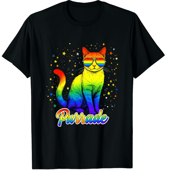 Purrade Rainbow Cat Stars Pride LGBTQ Unisex T-Shirt