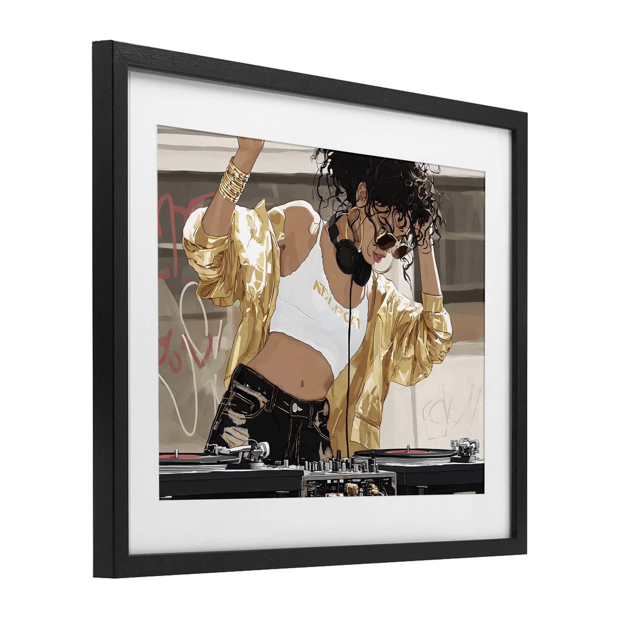Stupell Industries Gold Accented DJ Black Framed Print Under Glass, design by Franklyn Gregory