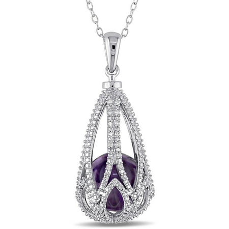 Tangelo 7-4/5 Carat T.G.W. Amethyst and Diamond-Accent Sterling Silver Crown Jewel Design Pendant, 18