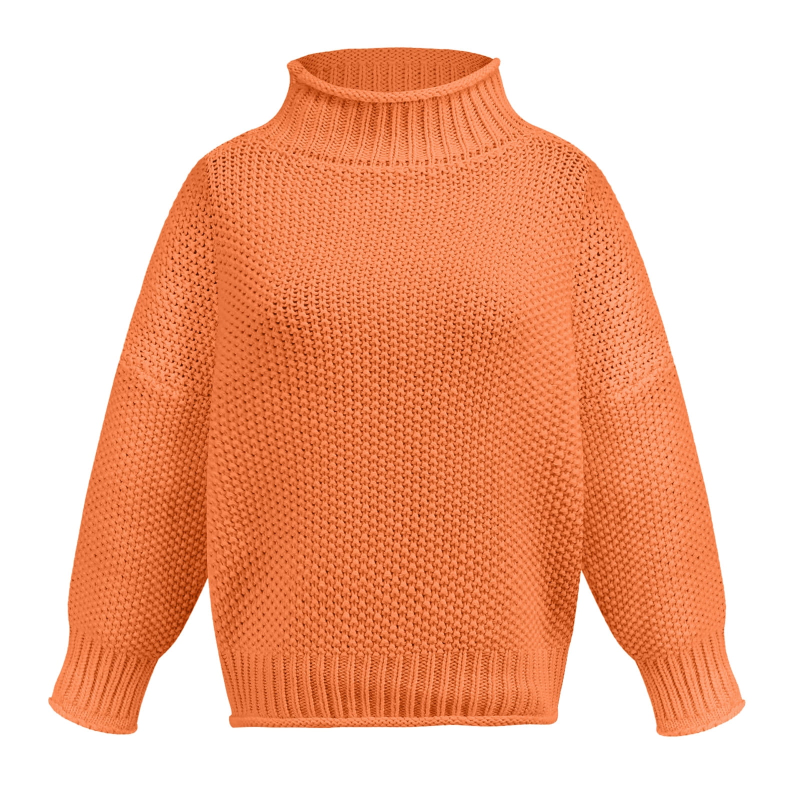 Cathalem Sweater for Women Long Sleeve Ribbed Knit Asymmetrical Slim Fit Pullover Sweater Orange L