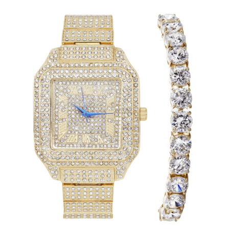 Women's Luxury Crystal Diamonds Iced Out Watch, a True Testament to blinged-Out Beauty and Timeless Glamour (L0513LA-T Trim-GLD)