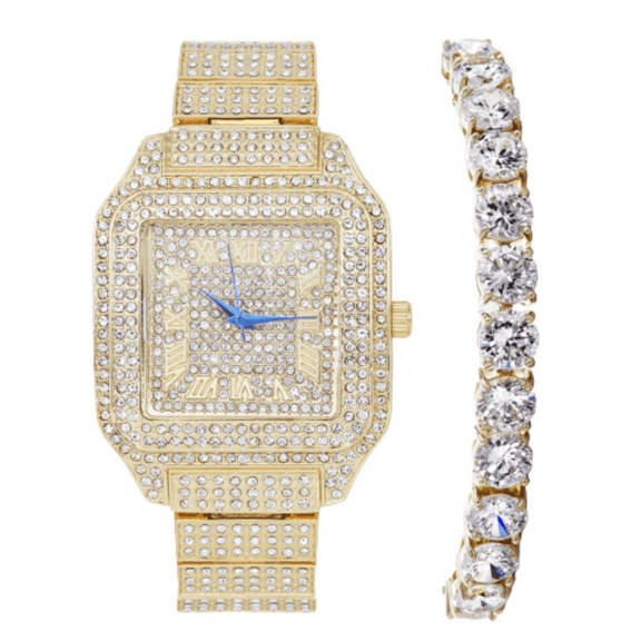 Women's Luxury Crystal Diamonds Iced Out Watch, a True Testament to blinged-Out Beauty and Timeless Glamour (L0513LA-T Trim-GLD)
